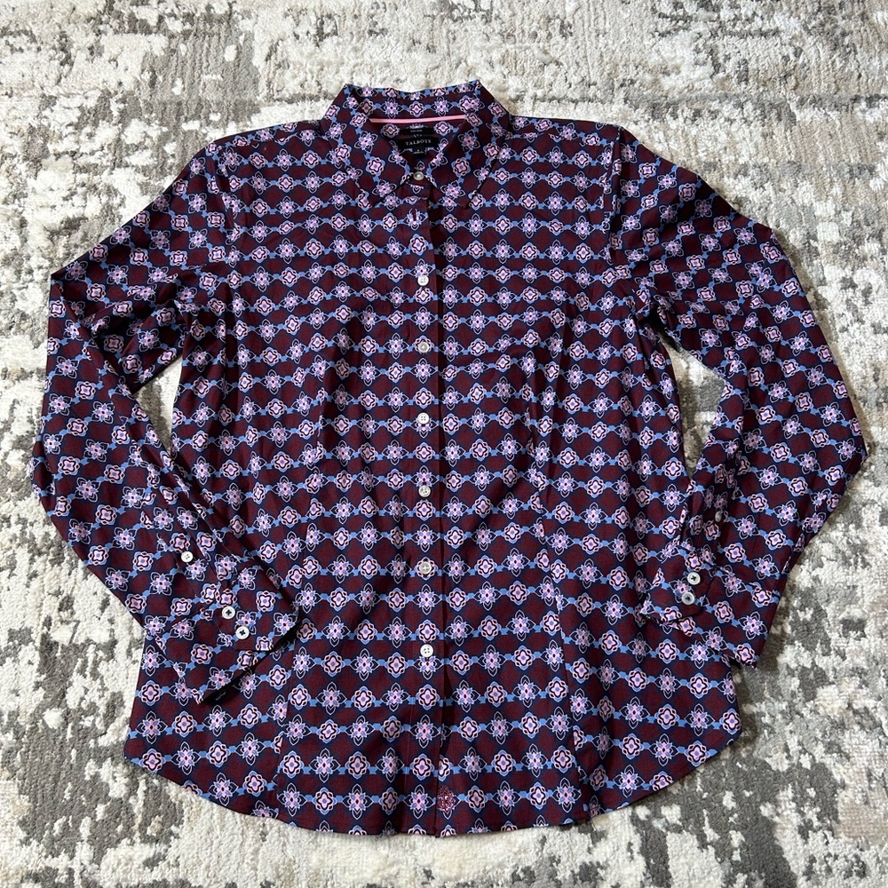 Talbots Women's Burgundy Geometric Button-Down Shirt